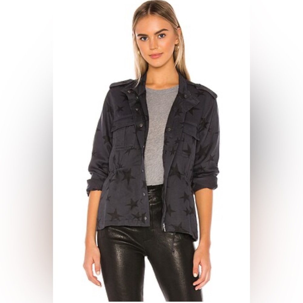 Rails Trey Star Print Charcoal Oversized Linen Blend Zip/Snap Button Jacket XS